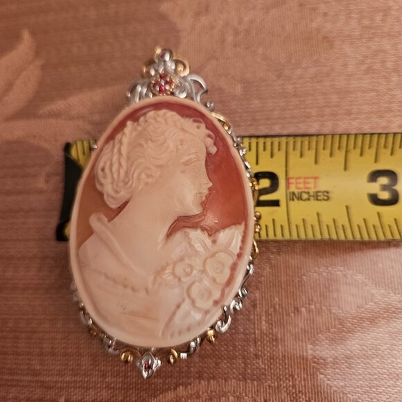 Vintage Sterling Silver and Palladium Carved Shell Cameo Pendant - Picture 7 of 7